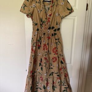 Anthropologie Tan Floral Maxi Dress